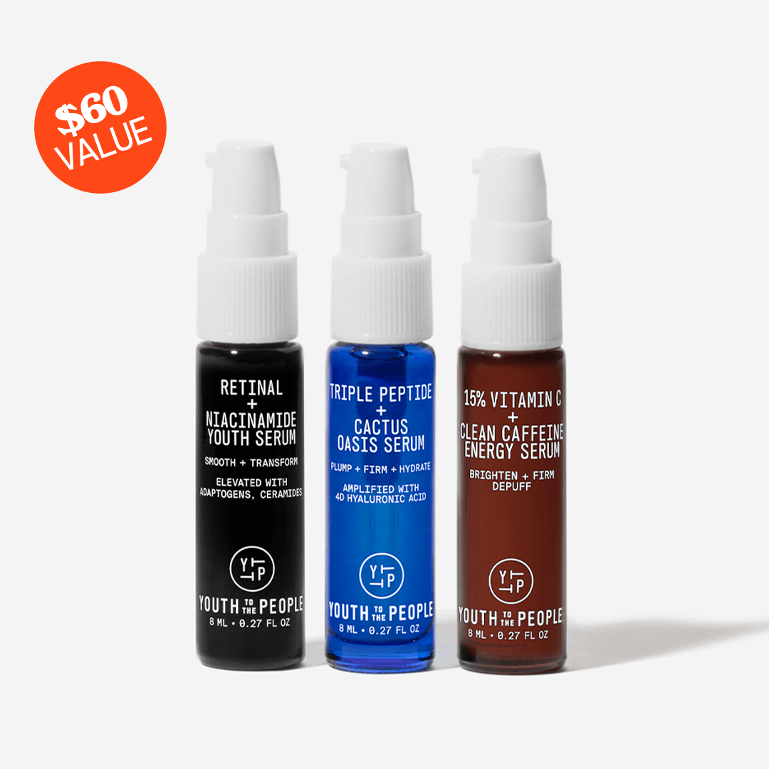 Youth To The People Treatment Serum Trio Travel Size | Vitamin C, Triple Peptide & Retinal Serum Skincare Set